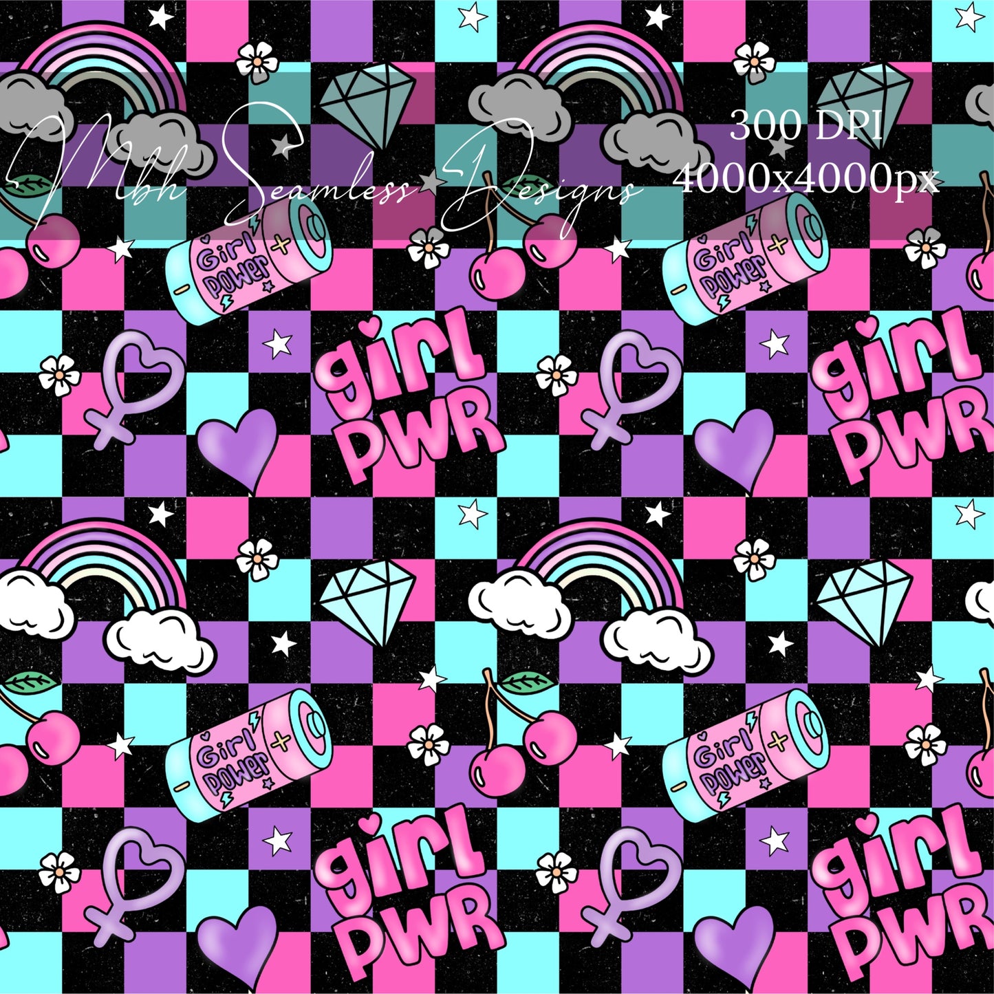 Checkered Girl Power Seamless Pattern