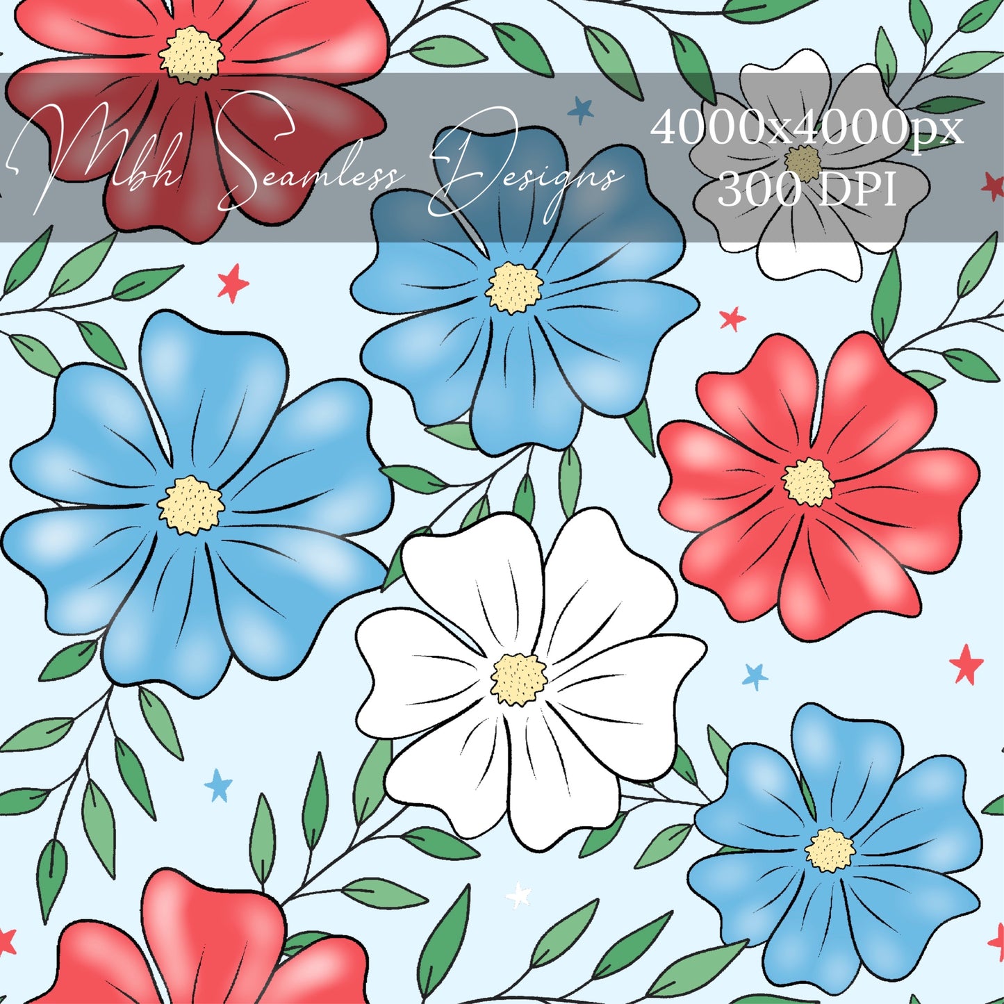 Patriotic Flowers Seamless Pattern