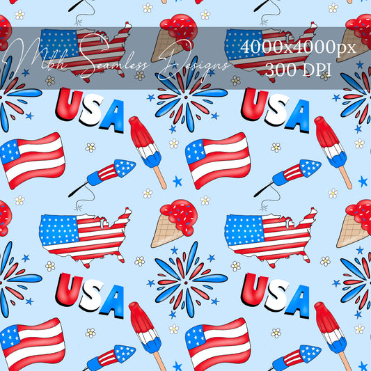 USA FOJ Daisies Seamless Pattern