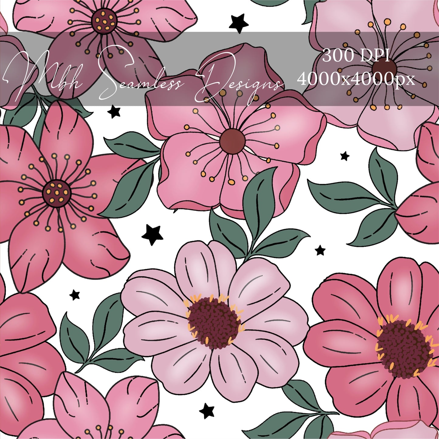 Mauve Starry Floral Seamless Pattern