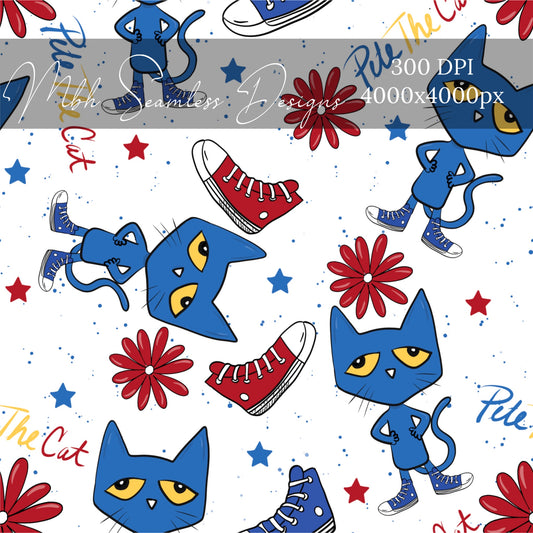 Speckled Blue Cat Seamless Pattern