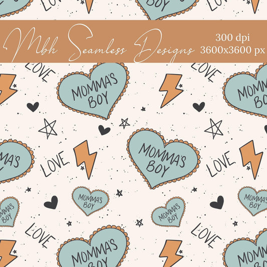 Mamas Boy Tattoo Hearts Seamless Pattern