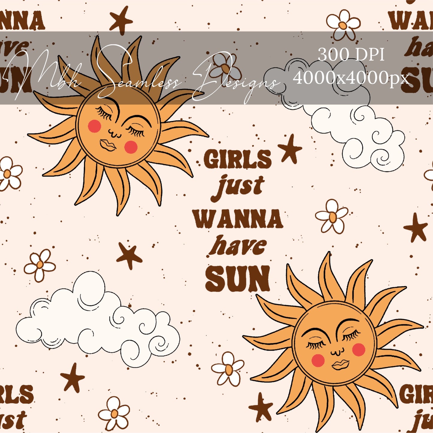 Girls Just Wanna Have Sun Seamless Pattern