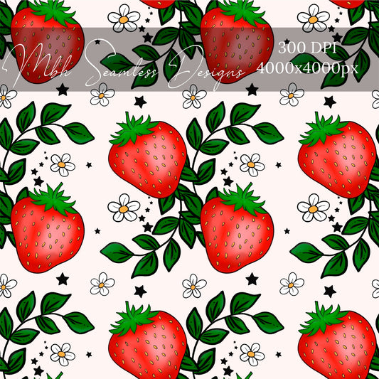 Strawberry Daisies Seamless Pattern