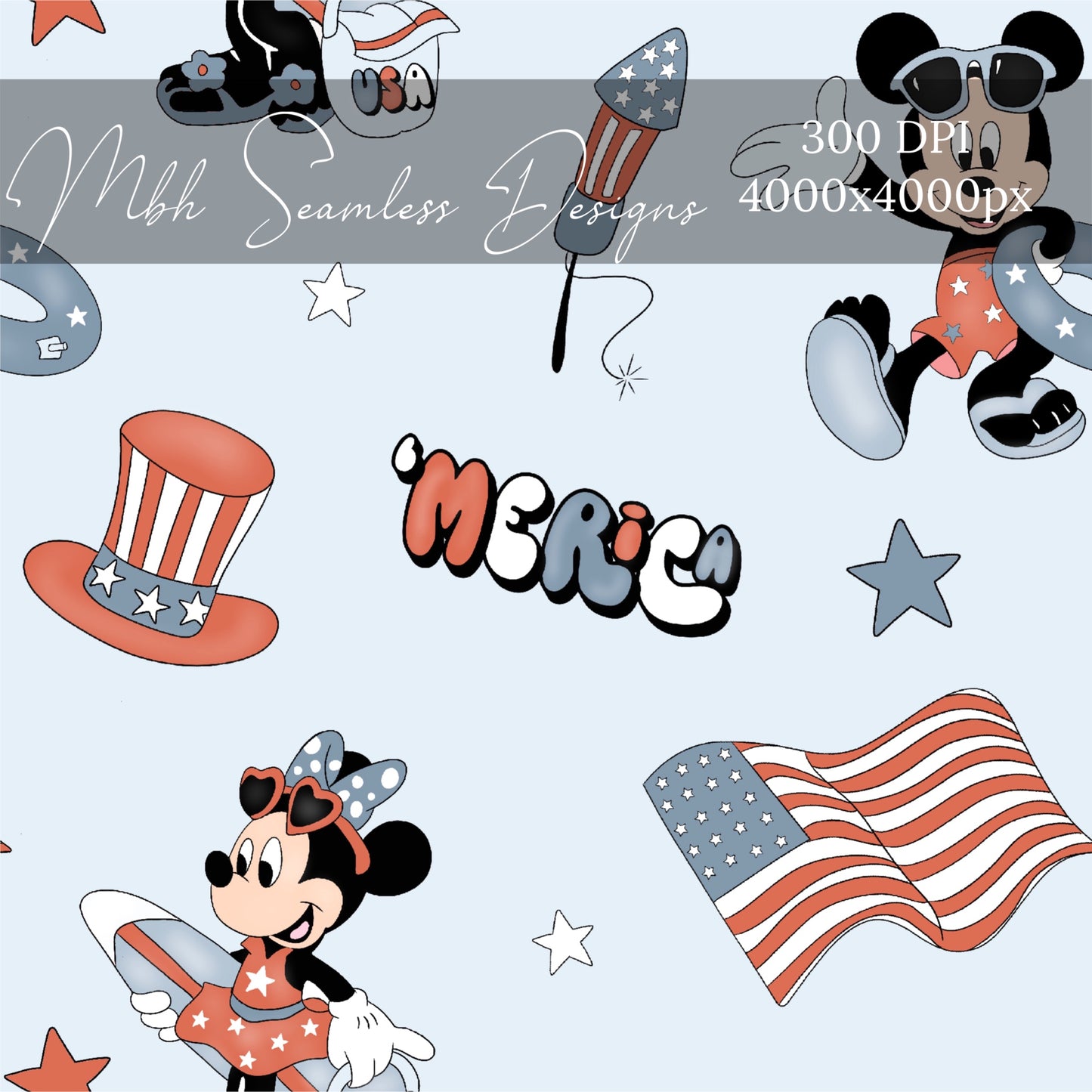 Mouse ‘Merica BLUE Seamless Pattern