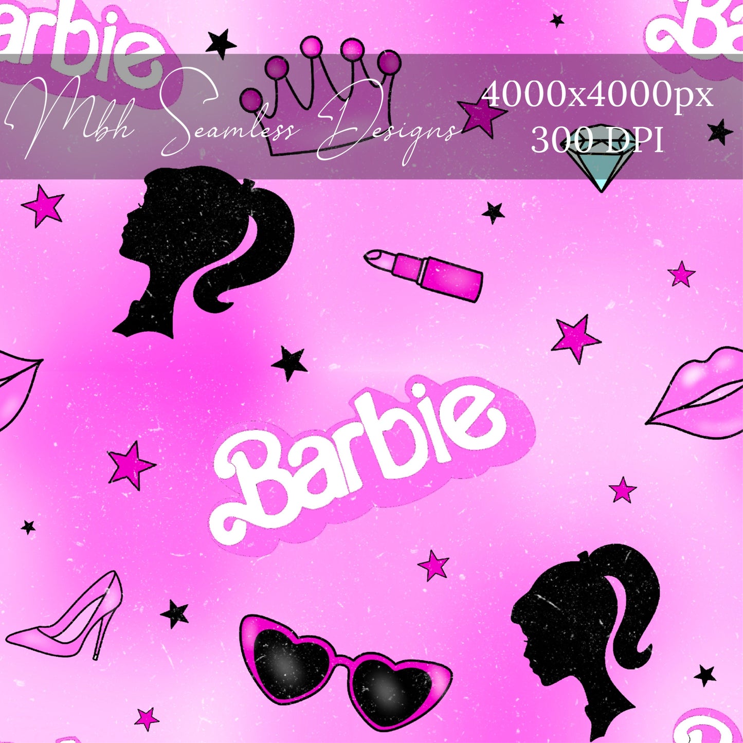 Purple Pink Barbie Girl Distressed Seamless Pattern