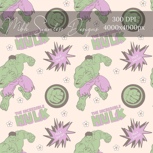 Boho Pink Hulk Daisies Superhero Seamless Pattern