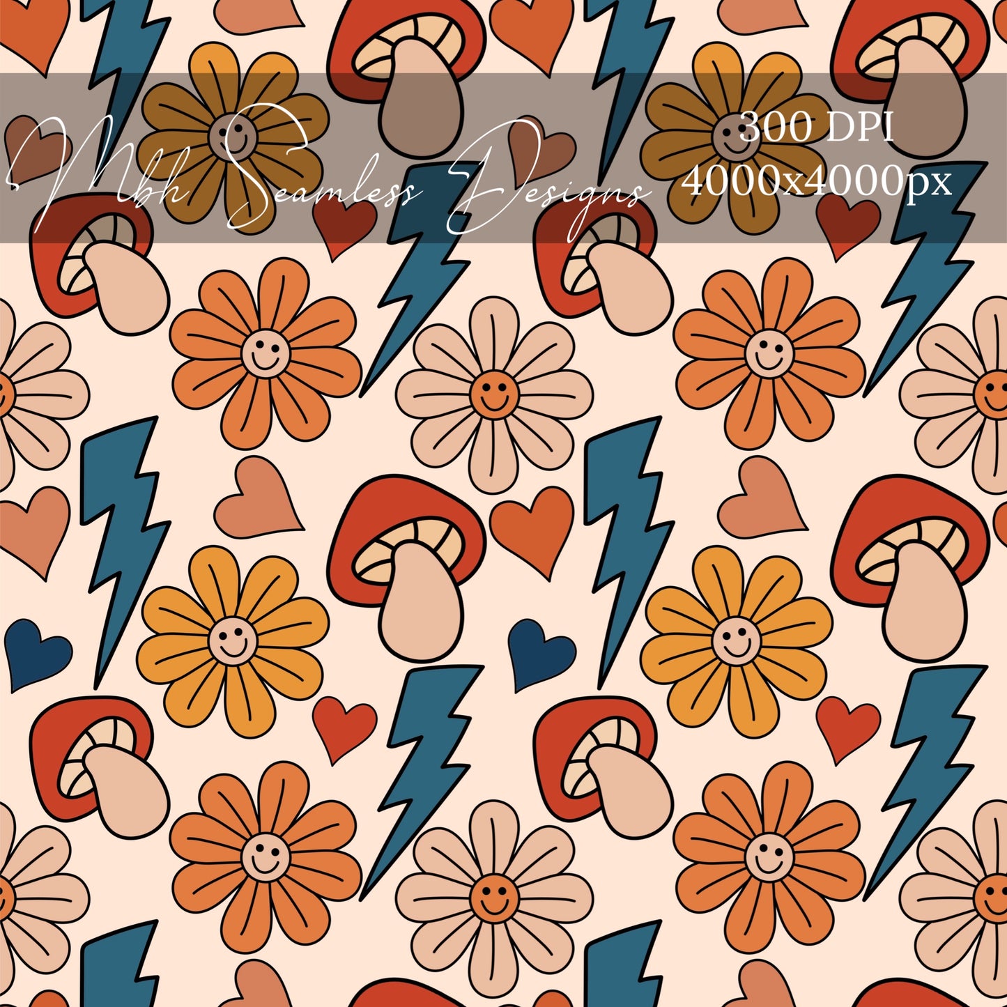 Groovy Shroom Floral Seamless Pattern