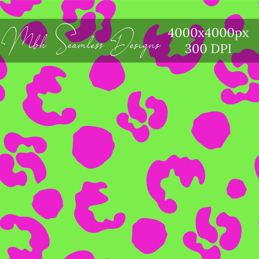 Neon Green Pink Leopard Seamless Pattern