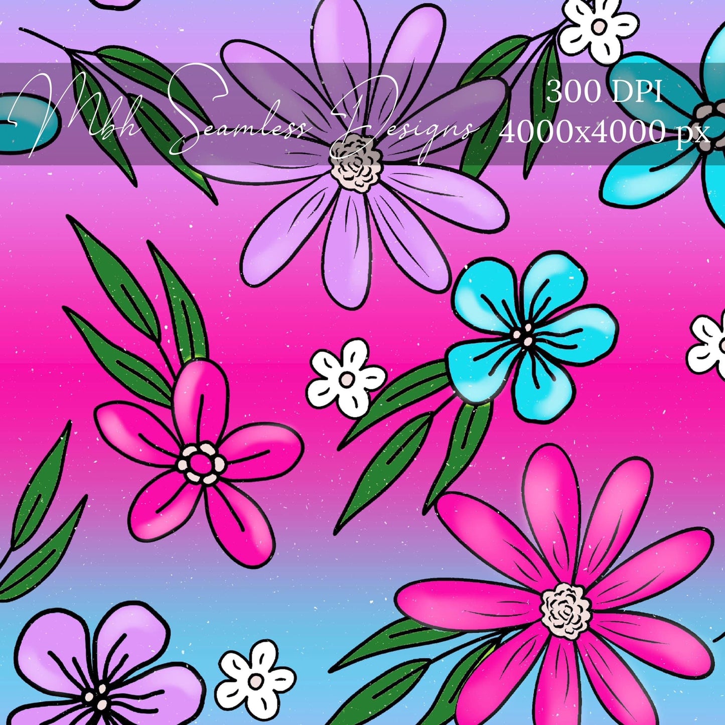 Gradient Summer Floral Seamless Pattern