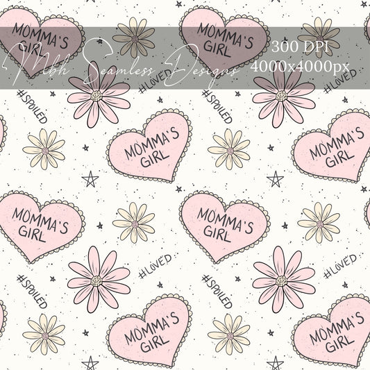 Mamas Girl Tattoo Hearts Seamless Pattern