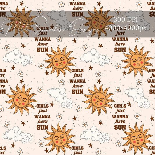 Girls Just Wanna Have Sun Seamless Pattern