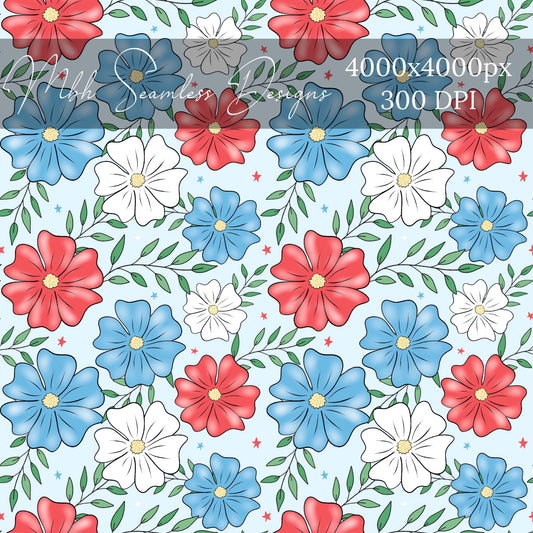 Patriotic Flowers Seamless Pattern