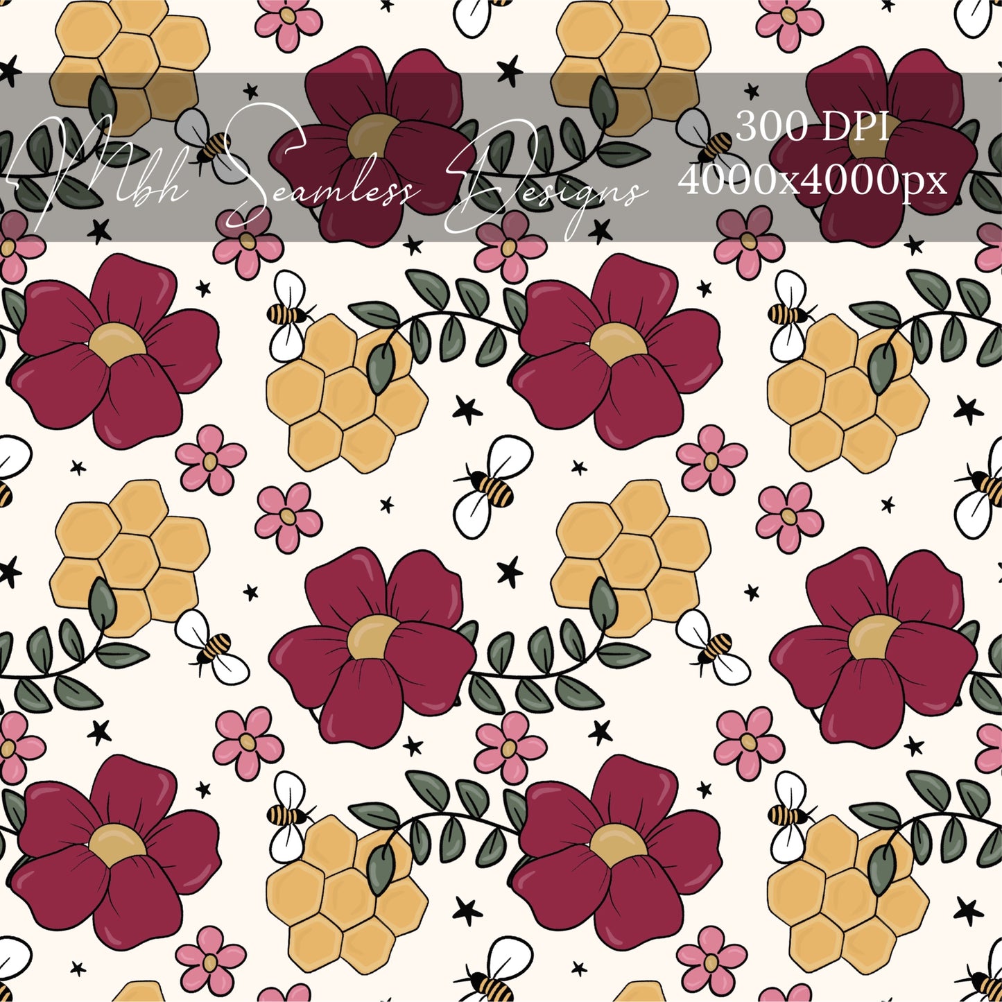 Boho Honeycomb Wine Mauve Floral Seamless Pattern