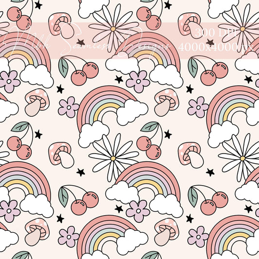 Retro Cherry Rainbows Seamless Pattern