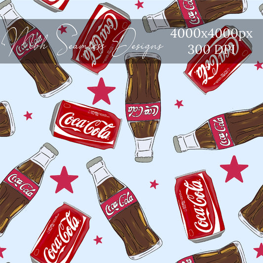 Starry Cola Cans & Bottles  Seamless Pattern