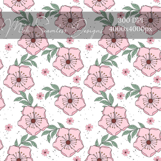 Pink Splatter Floral Seamless Pattern