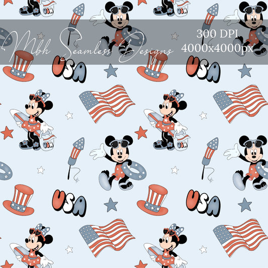 Mouse USA BLUE Seamless Pattern