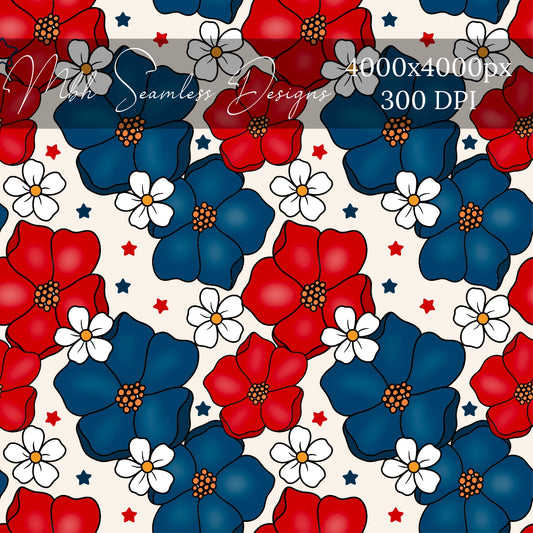 Fourth of July Floral Seamless Pattern