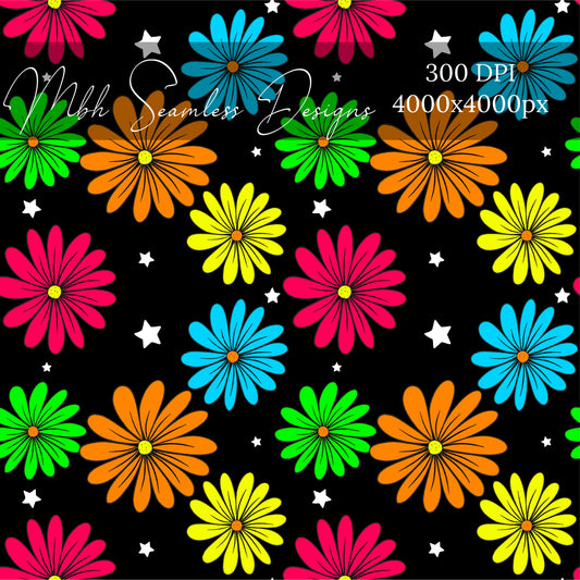 Neon Daisies Seamless Pattern