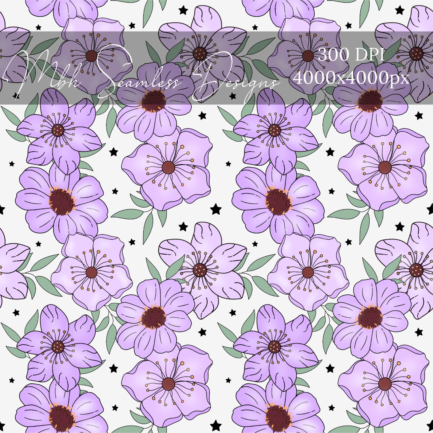 Lilac Starry Floral Seamless Pattern