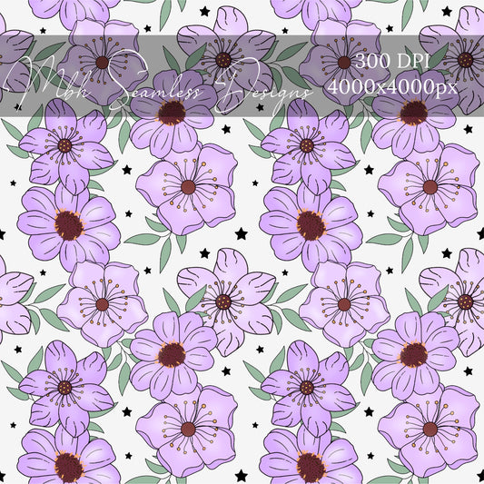 Lilac Starry Floral Seamless Pattern