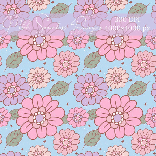 Dusty Blue Boho Floral Seamless Pattern