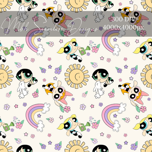 PPG Multidirectional Sunny Rainbow Floral Seamless Pattern