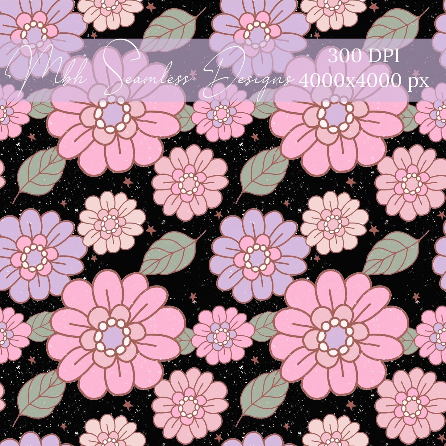 Dusty Black Boho Floral Seamless Pattern