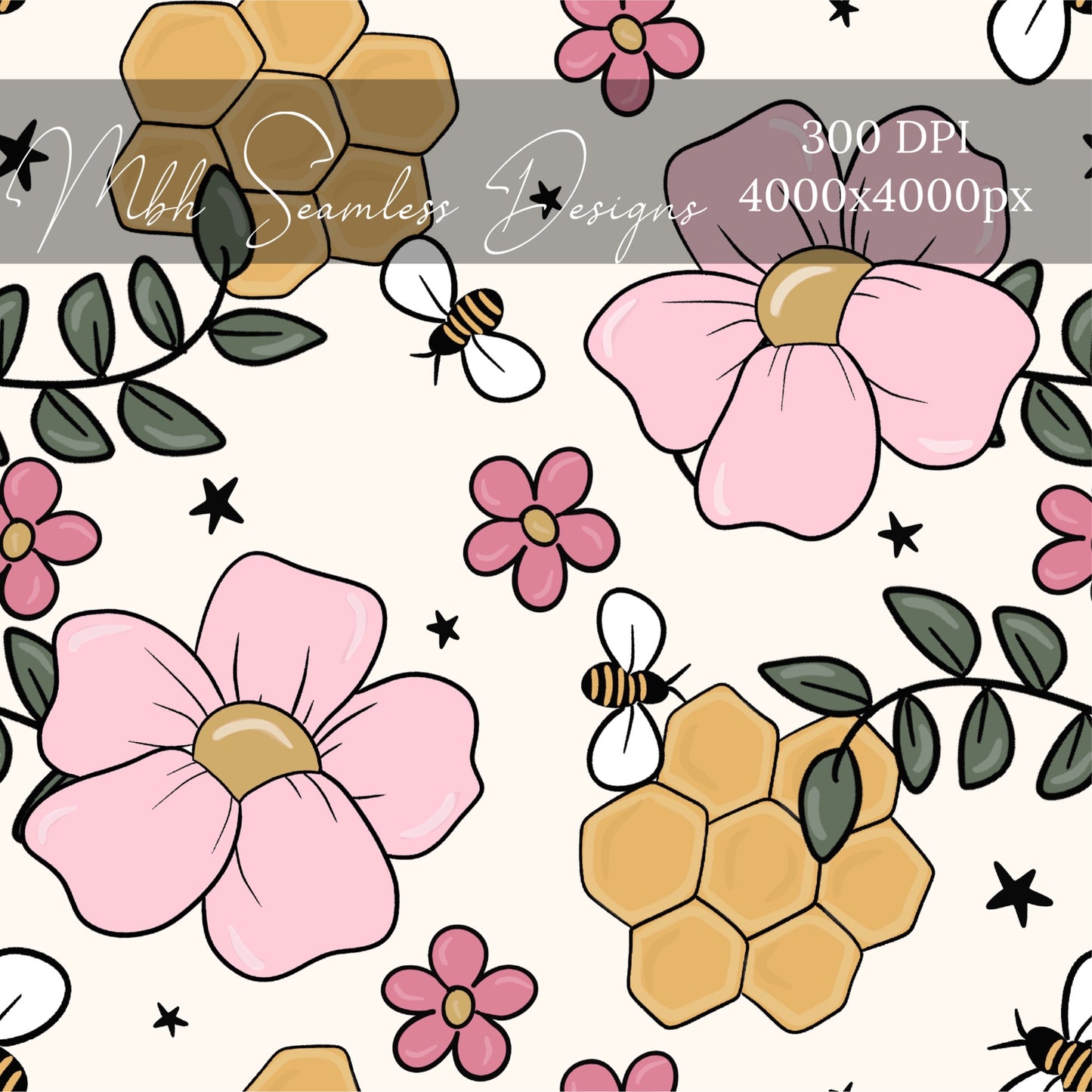 Pink Mauve Honeycomb Floral Seamless Pattern