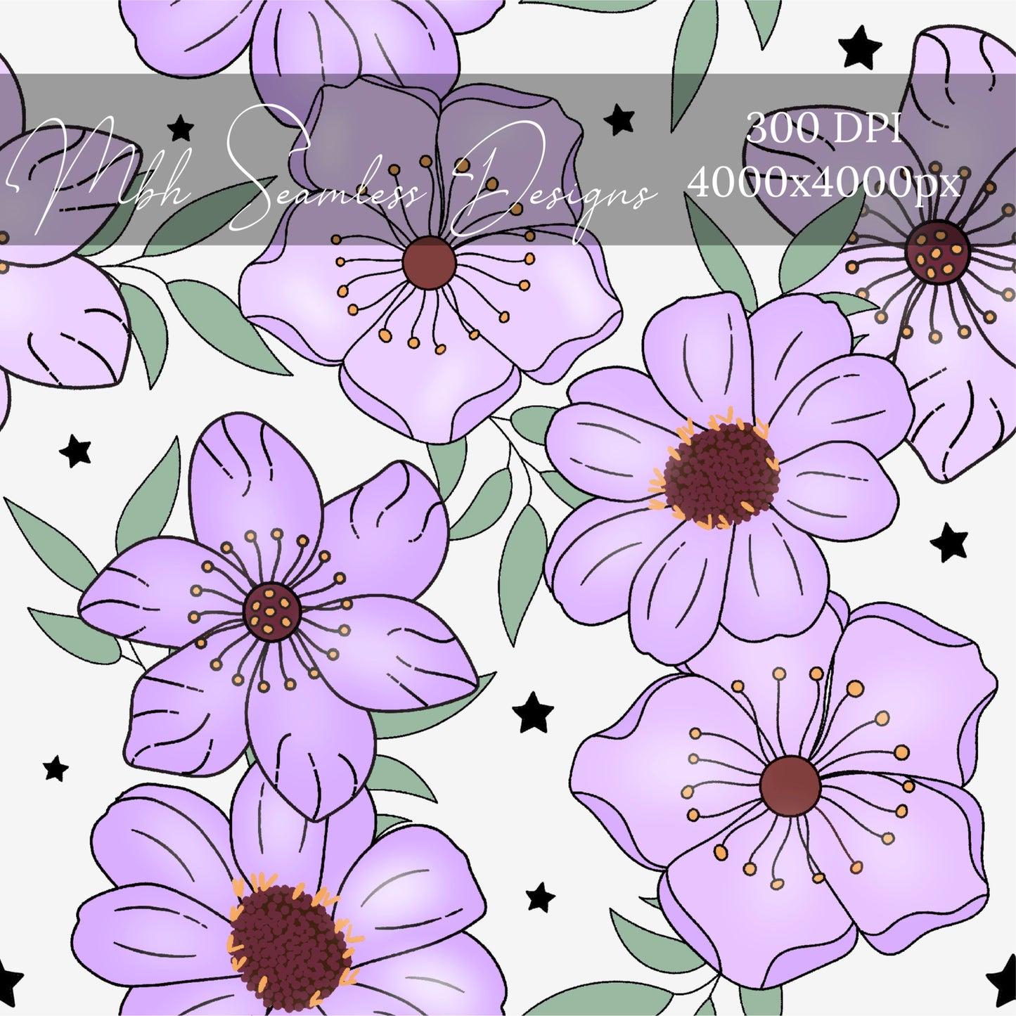 Lilac Starry Floral Seamless Pattern