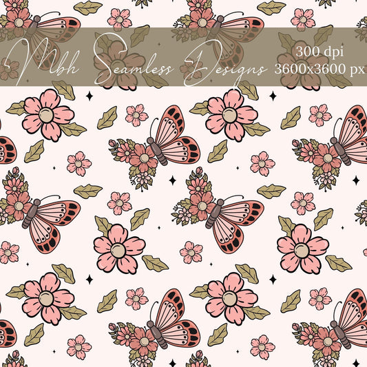 Bohemian Floral Butterflies Seamless Pattern