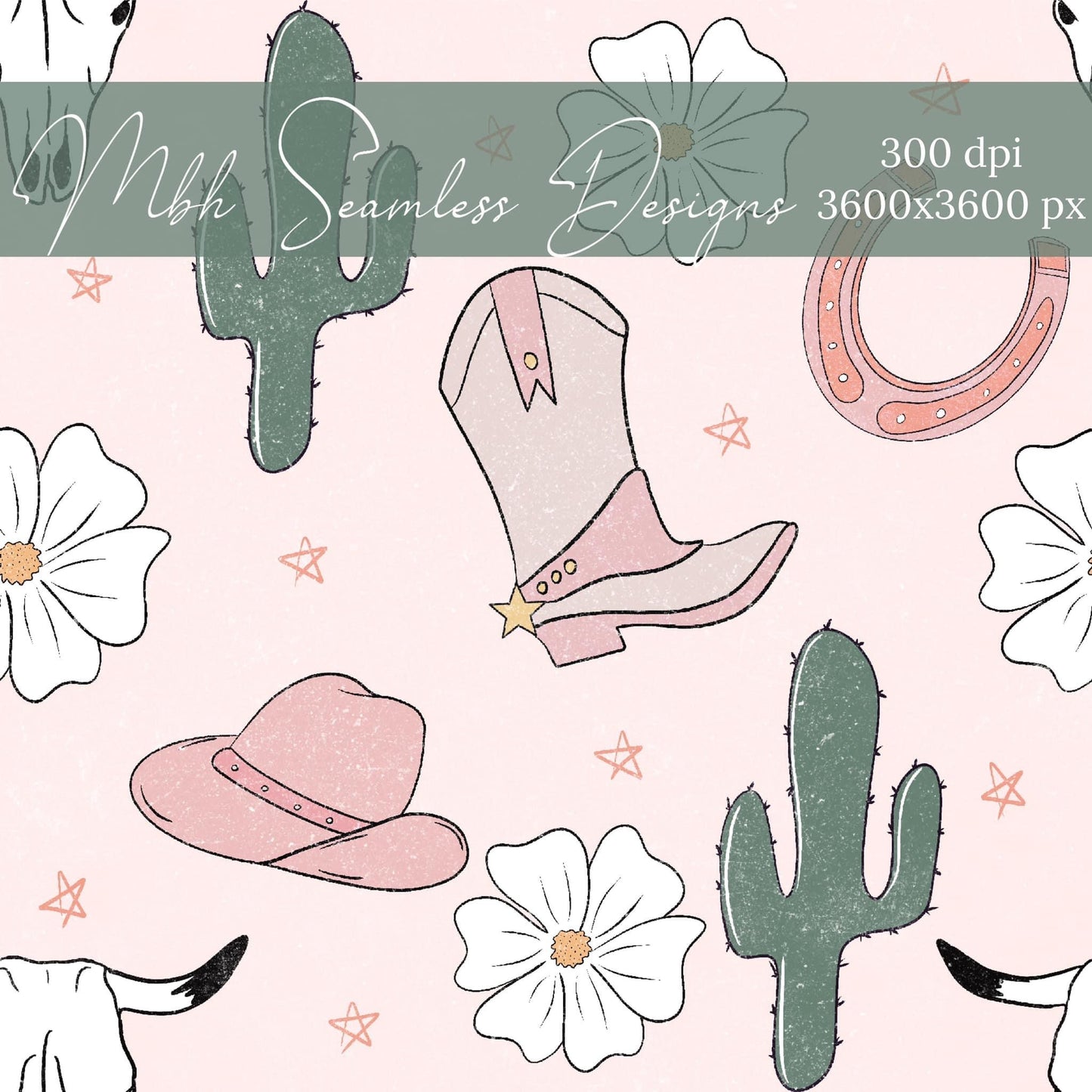 Western Cowgirl Seamless Pattern