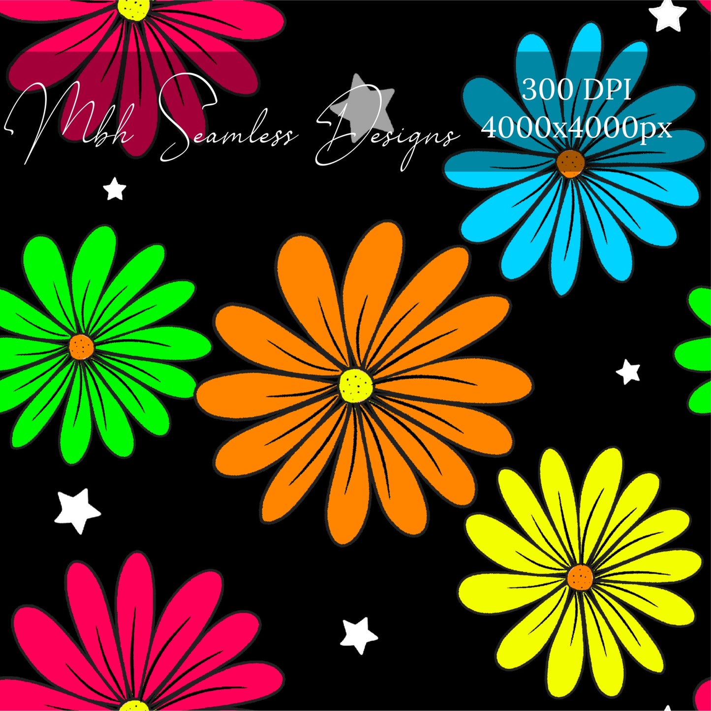 Neon Daisies Seamless Pattern