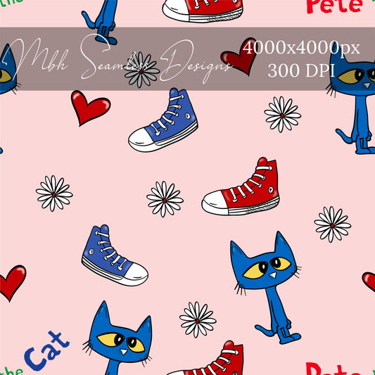 Girly Blue Cat Seamless Pattern