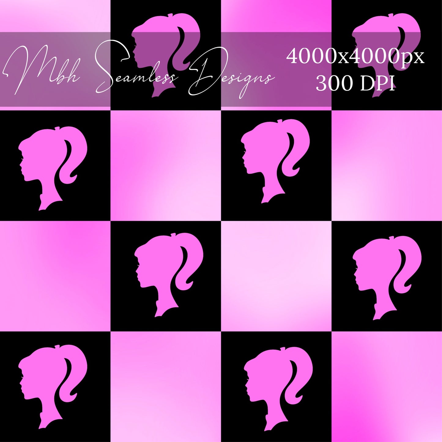 Barbie Silhouette Checkered Seamless Pattern