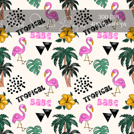 Tropical Babe Flamingo Seamless Pattern