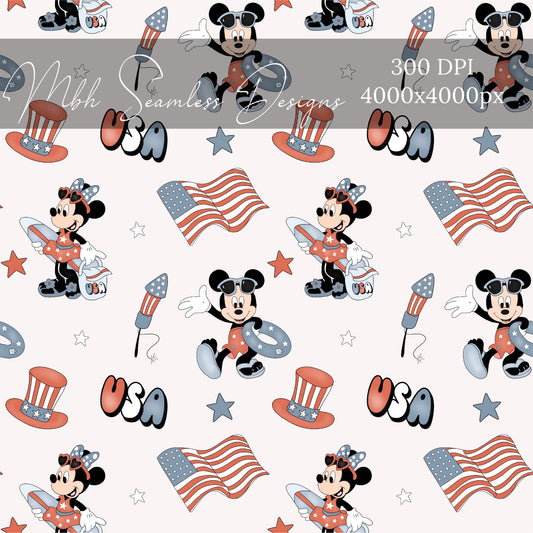 Mouse USA Cream Seamless Pattern