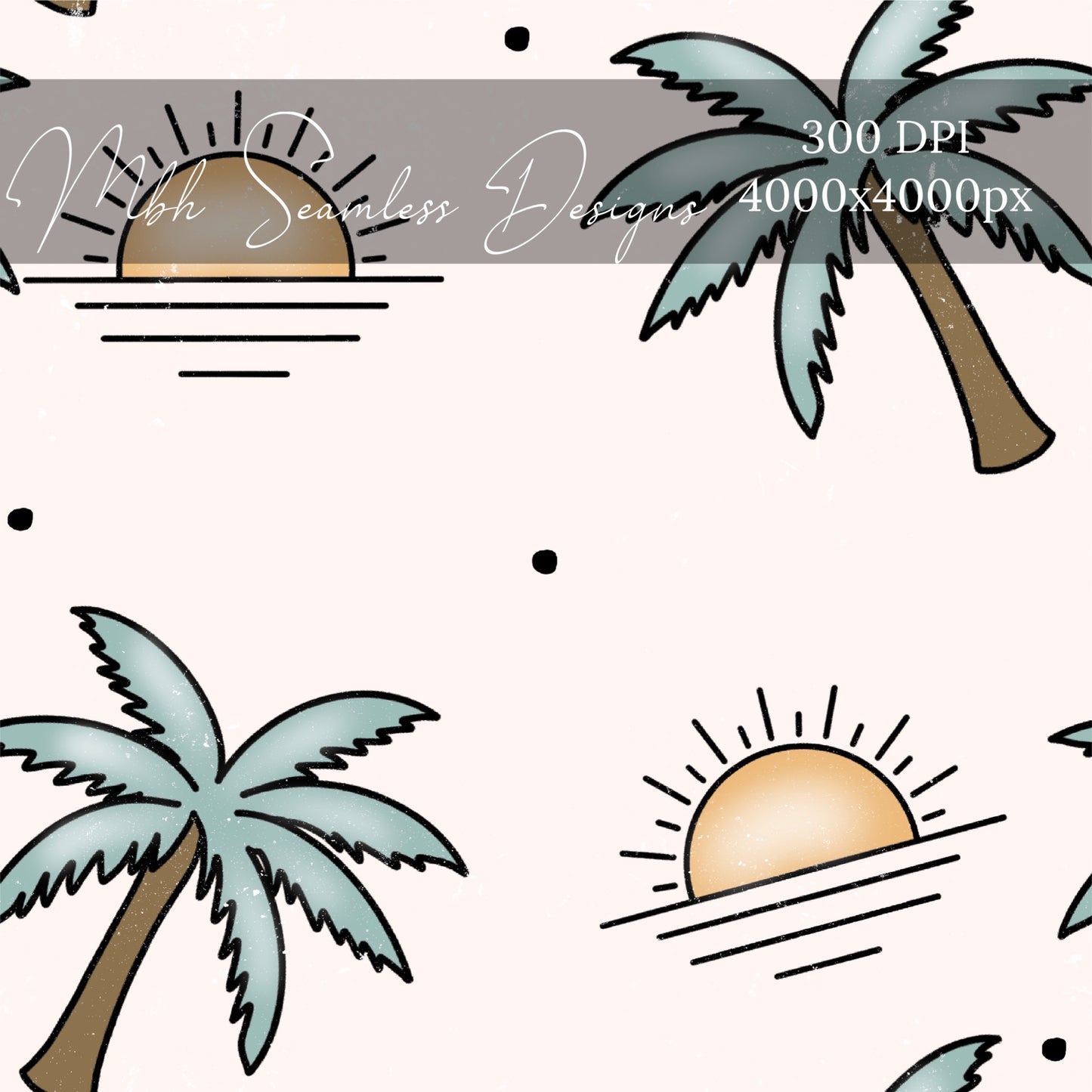 Beach Bum Sunny Palm Trees Dots Seamless Pattern