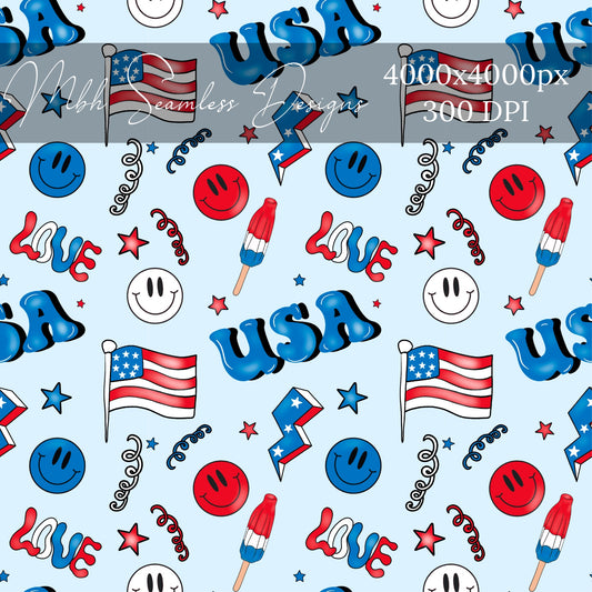 Groovy USA Fourth of July Seamless Pattern