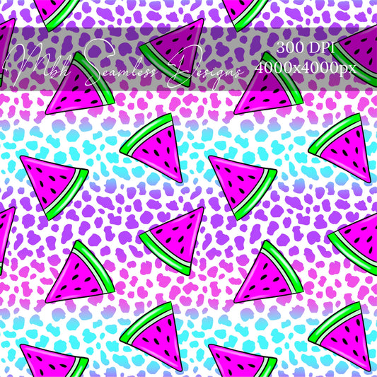 Summer Cheetah Watermelons  Seamless Pattern