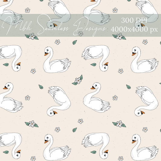 Boho Swans Seamless Pattern