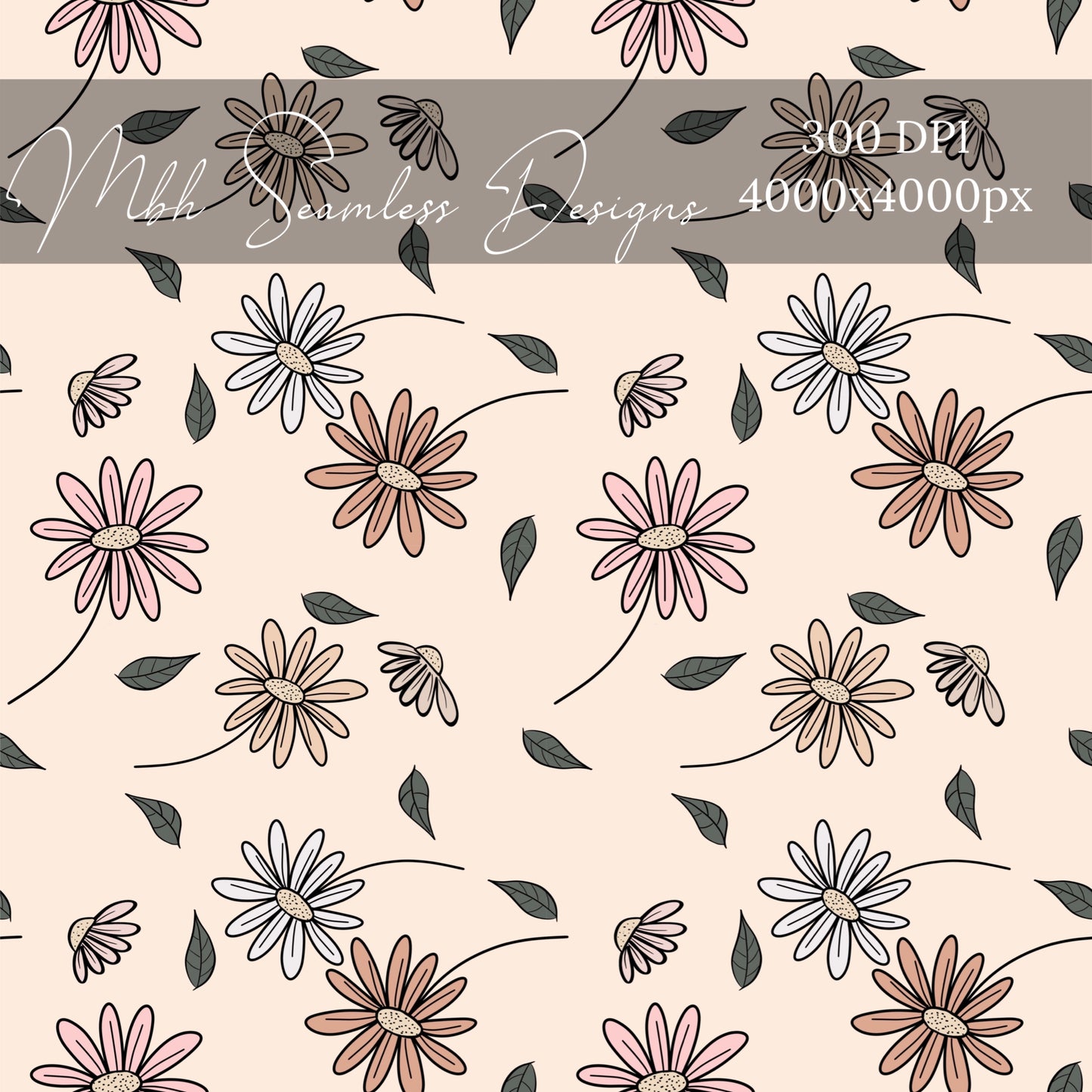 Scattered Floral Daisies Seamless Pattern