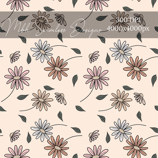 Scattered Floral Daisies Seamless Pattern