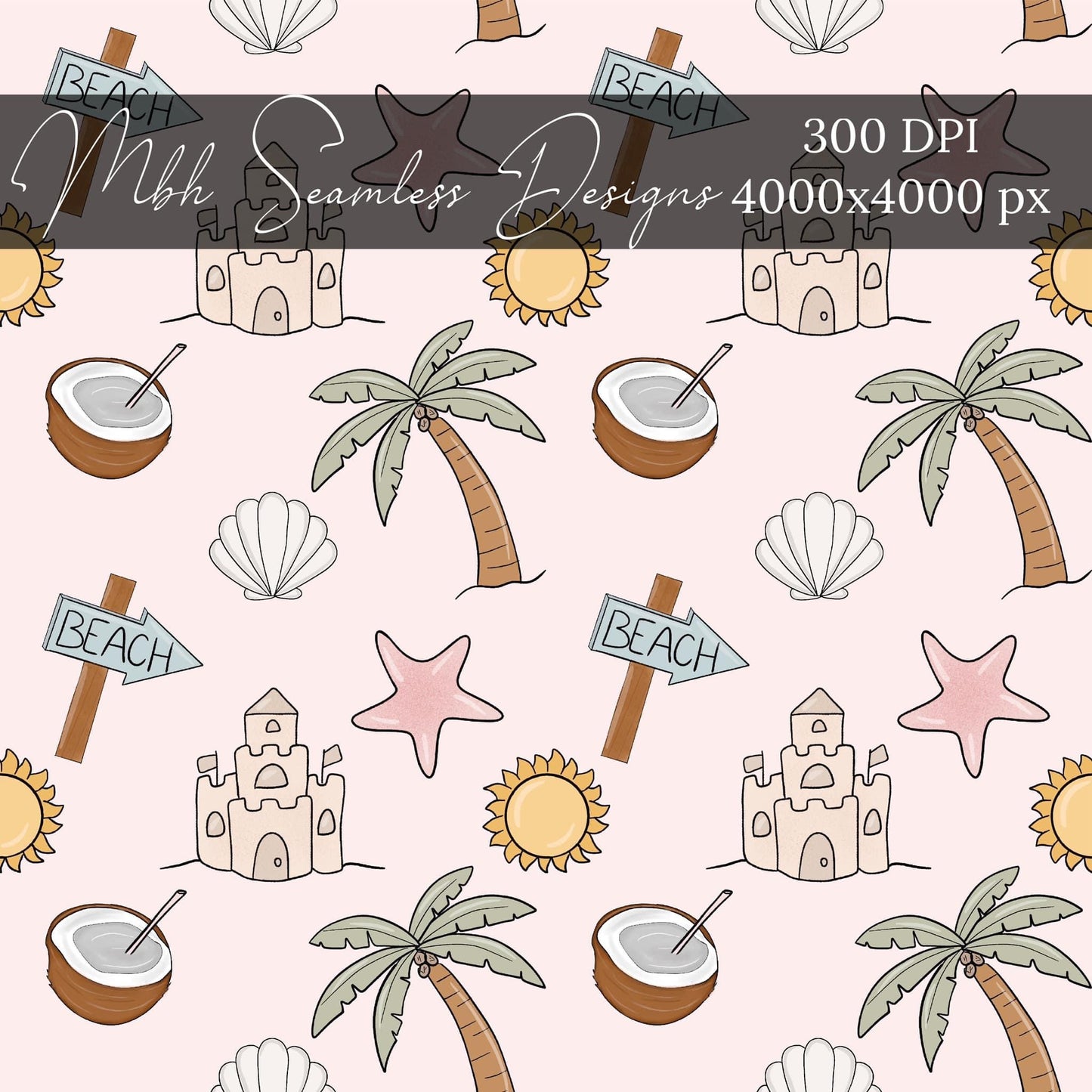 Boho Beach Pink Seamless Pattern