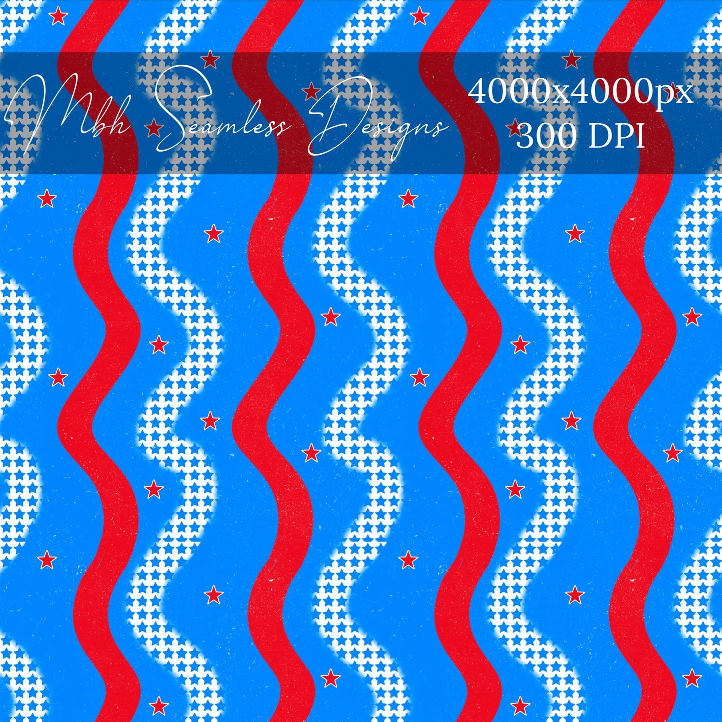 Wavy Patriotic Starry Stripes Seamless Pattern