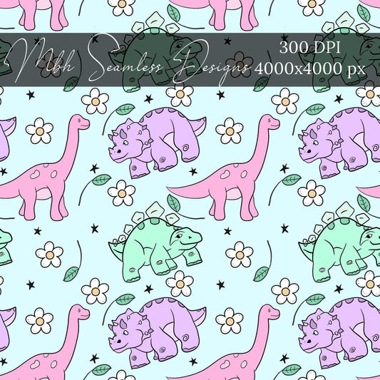 Girly Dinosaur Seamless Pattern