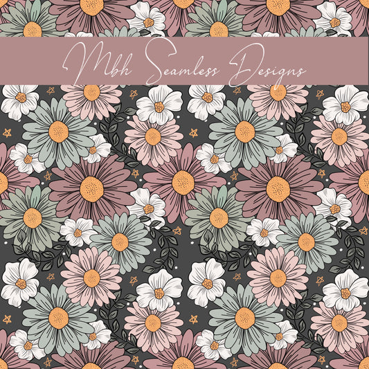 Charcoal Floral Seamless Pattern