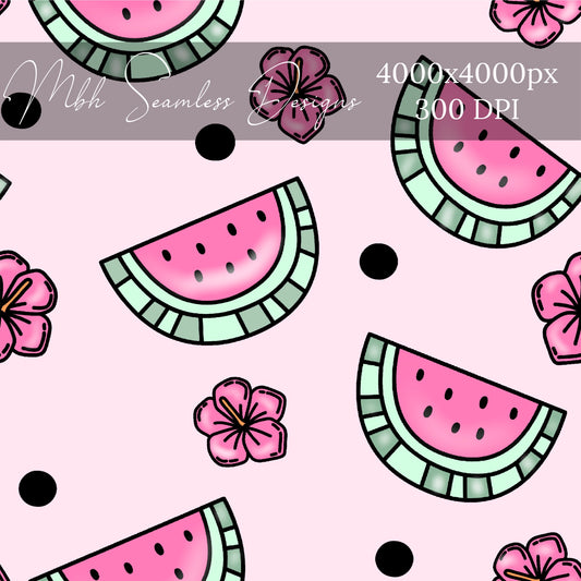 Pink Polka Dot Watermelons Seamless Pattern