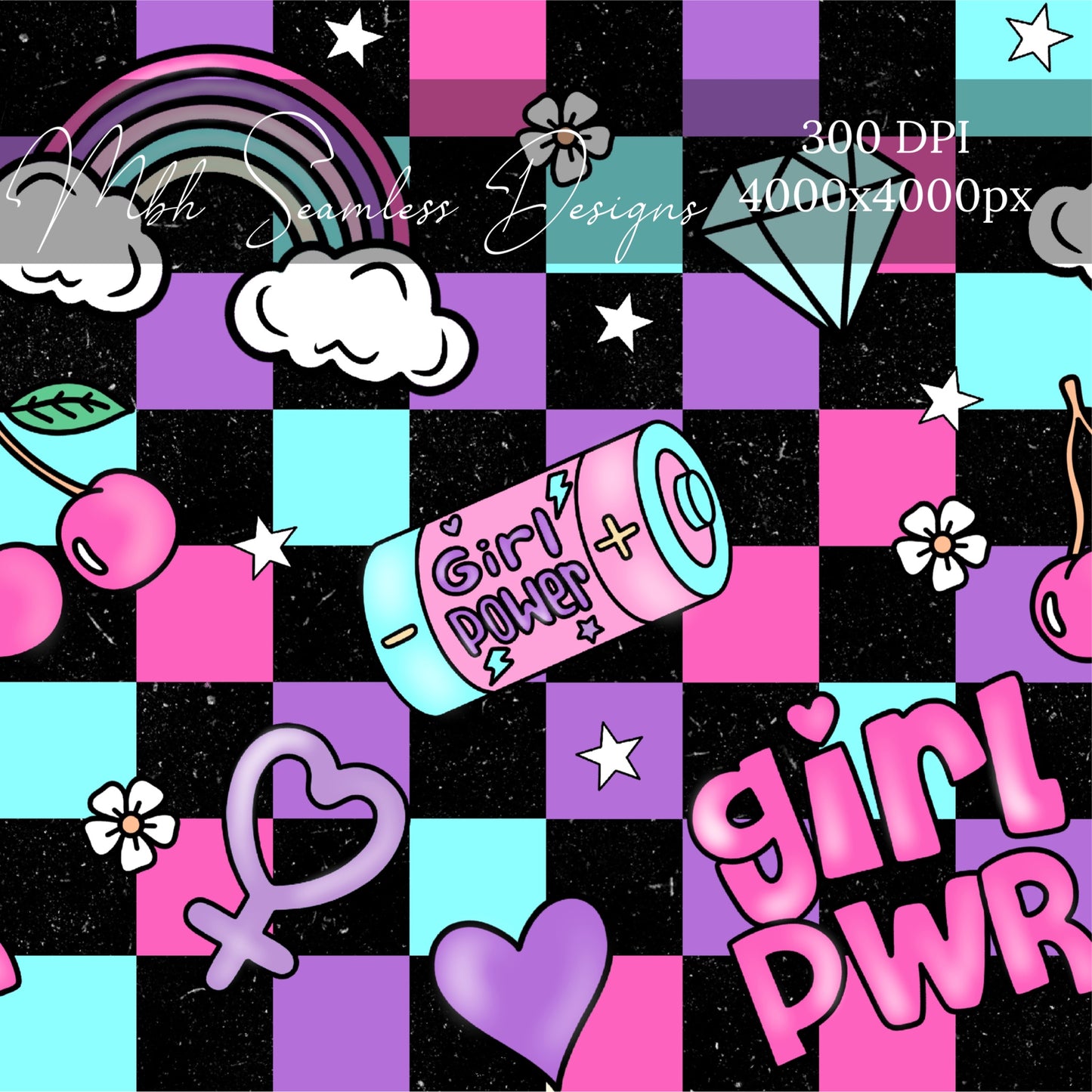 Checkered Girl Power Seamless Pattern